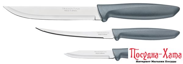 Ніж TRAMONTINA PLENUS grey н-р ножів 3пр (тому, овоч, д / м'яса) інд.бл (23498/613)