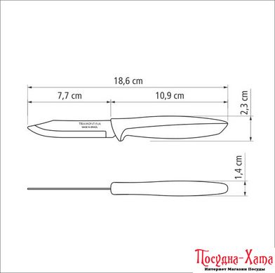 Нож TRAMONTINA PLENUS light grey д/овощей 76мм инд. блистер (23420/133)